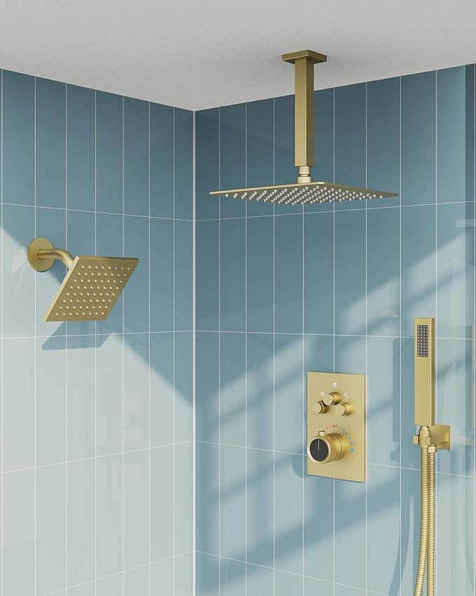 Thermostatic Shower System, Dual Rainfall Shower Heads by GRANDJOY