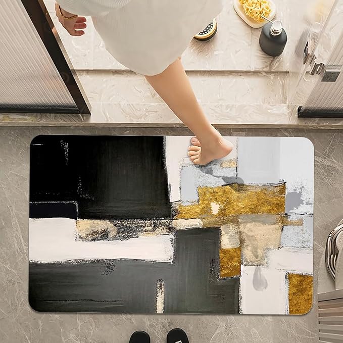 Bath Mat Rug, Abstract modern black gold Non Slip Quick Dry Super Absorbent - Image 7