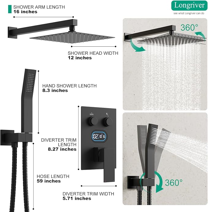 Push Button Diverter Shower Faucet Set, Hydro Power Temperature Display - Image 5