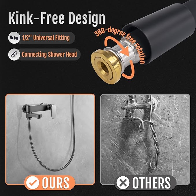 Shower Hose, Food Grade Silicone Shower Head Hose, Kink-Free Handheld Shower - Image 2