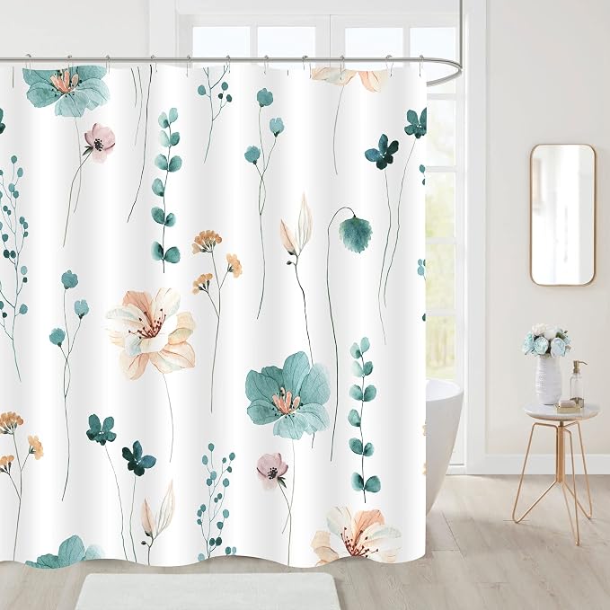 Gibelle Extra Long Shower Curtain 72 x 84, Watercolor Floral Fabric Shower - Image 2