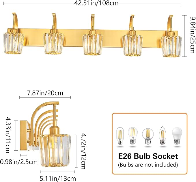 Modern Bathroom Vanity Light, 5-Light Gold Wall Sconce - Image 4