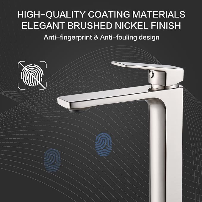VOTON Vessel Sink Facuet Brushed Nickel Single Handle Tall Bathroom Sink Faucet - Image 3