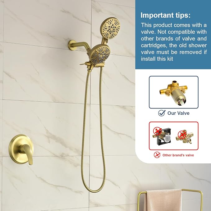 Dual Shower Faucet Set with Valve High Pressure Dual 2 in 1 Shower Combo Set - Image 2