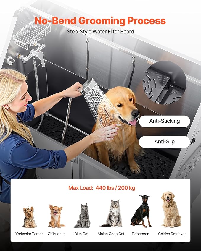 VEVOR Stainless Steel Dog Washing Station, Professional 62 inch Pet Grooming - Image 4