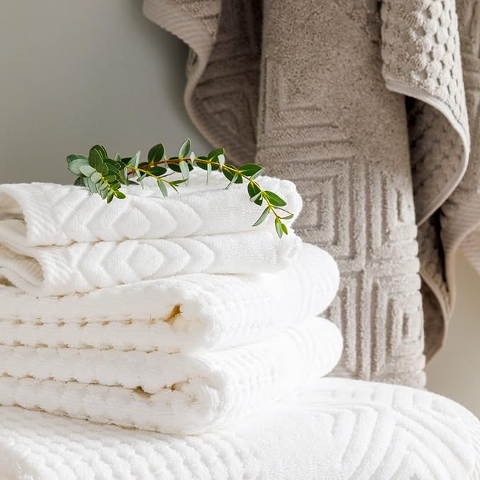 Texere 100% Organic Cotton Diamond Jacquard Luxury Bath Towel Sets - Image 7