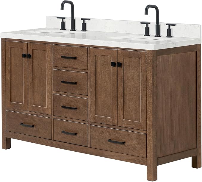 ARIEL Cambridge 60 Inch Double Rectangular Sink Bathroom Vanity - Image 4
