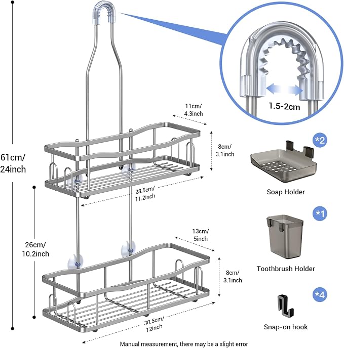 Hanging Shower Caddy Bathroom Organizer: Rustproof Shower Shelf Racks Over - Image 6