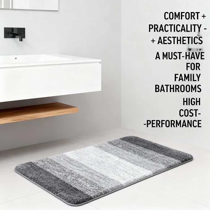 Grey Gradient Bathroom Mat Machine Washable Microfiber - Image 5