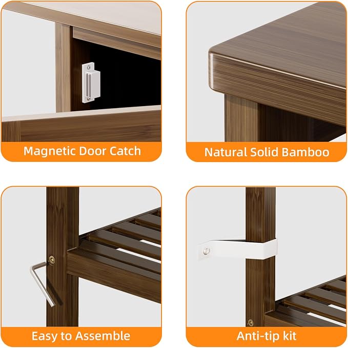 HITNET Bathroom Storage Cabinet Bamboo, Free Standing Floor Cabinet, Kitchen - Image 6