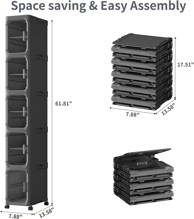 KHNR 5-Tiers Slim Bathroom Storage Cabinet, Foldable Storage Cabinets, Narrow - Image 2
