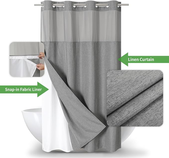 Stall No Hooks Needed Linen Textured Shower Curtain - Image 2