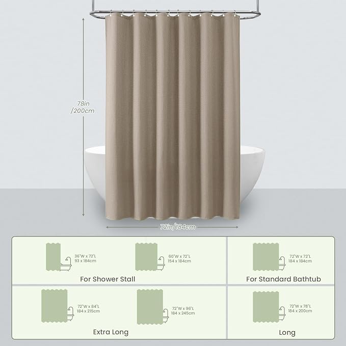 Inhousolu Fabric Shower Curtain Waffle Weave, 230 GSM Heavy Duty, Weighted Hem - Image 6