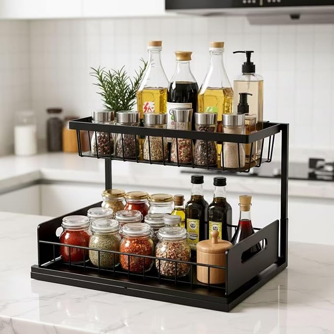 Under Sink Organizer Pull Out Kitchen Sink Organizer, 2 Tier L-Shape Bathroom - Image 8