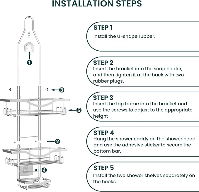 Shower Caddy Hanging Adjustable Shower Caddy, Rustproof Shower Organizer - Image 8