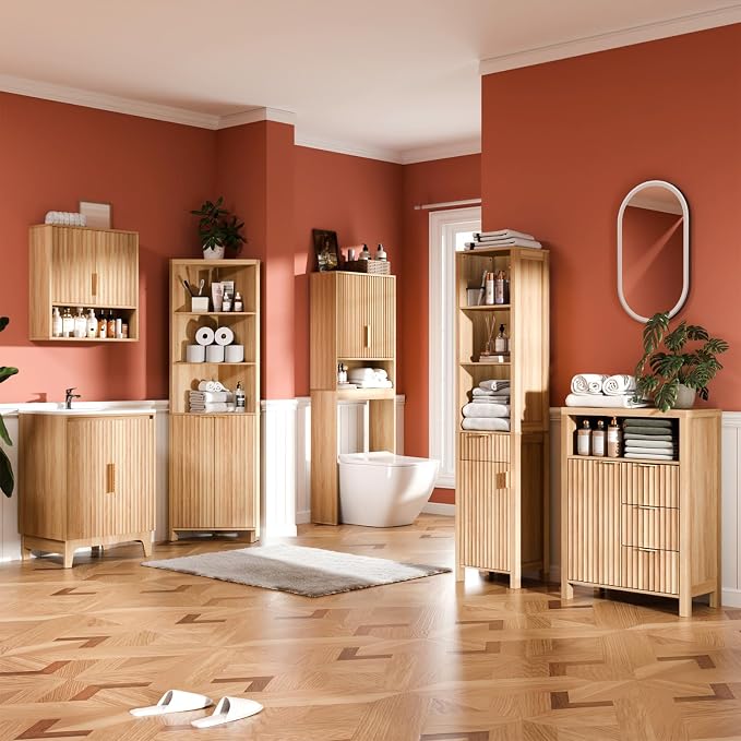 VINGLI Fluted Bathroom Floor Storage Cabinet - Image 9