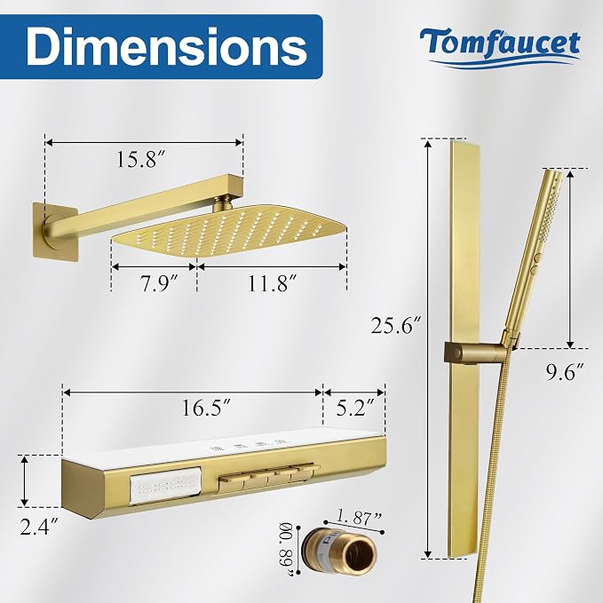 Brushed Gold 12" Rainfall Shower System - Image 8
