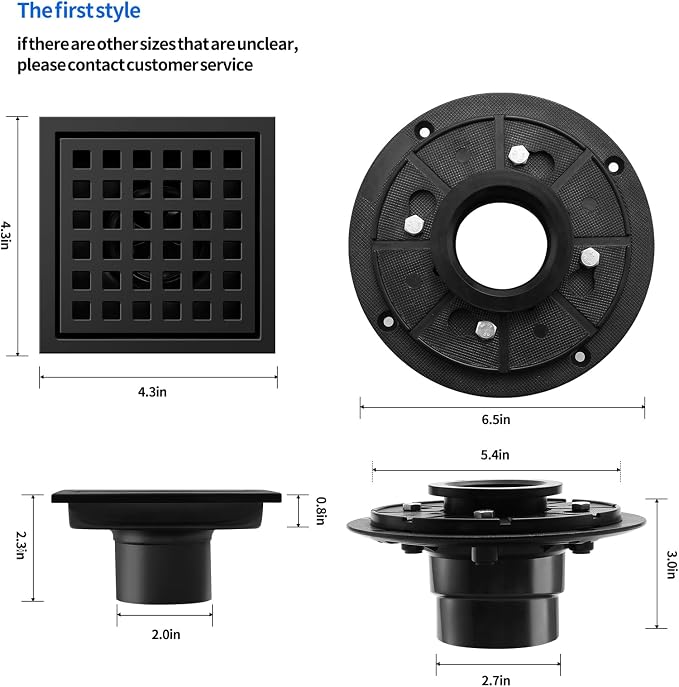 Shower Drain, Matte Black 4 inch Square Shower Floor Drain - Image 2