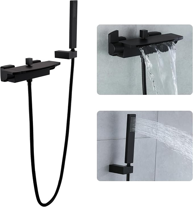 Wall Mount Tub Filler Matte Black Waterfall Tub Faucet by JIAENLEMA