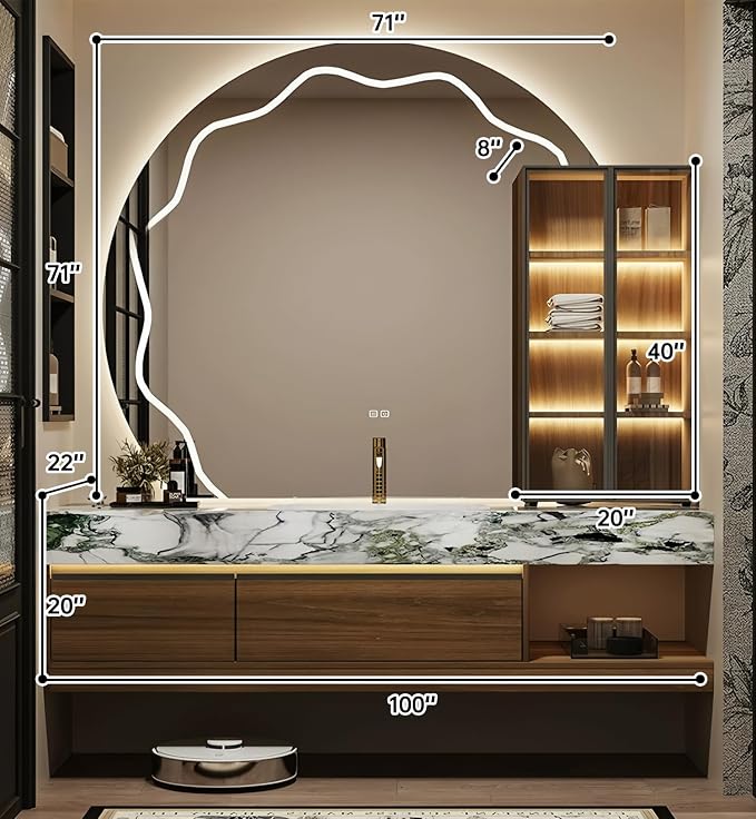 Bathroom Vanity with Sink, Modern Bathroom Vanity with LED Semi-Circle Mirror - Image 2