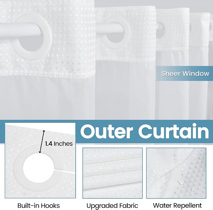 Long No Hook Shower Curtain - Image 5