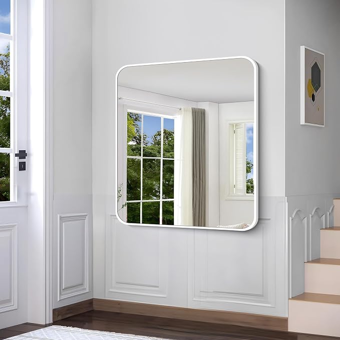 BONEWEI White Bathroom Mirror, 36x40 inch Wall Mirror - Image 4