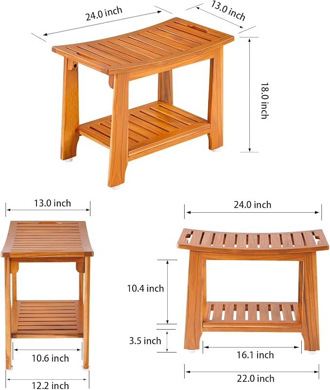24" Large Teak Shower Bench - Image 6