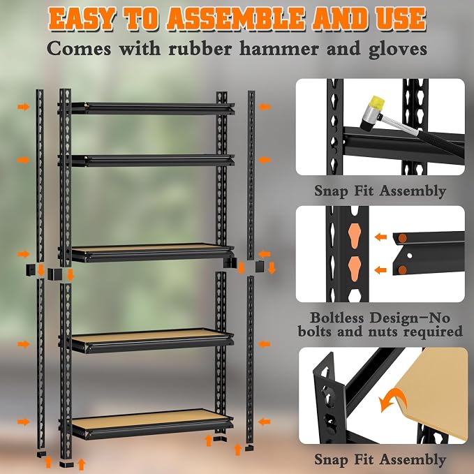 LEVELEVE 5-Tier Heavy Duty Storage Shelving Unit, 2000 lbs Capacity, Adjustable - Image 8