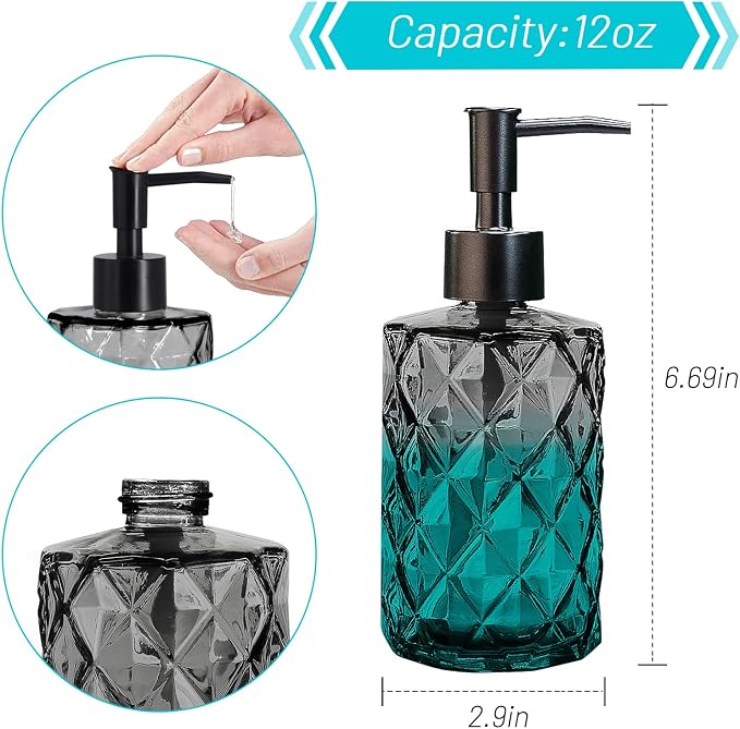 Glass Soap Dispenser with Plastic Pump, 330ml/11oz. Liquid Hand Soap Dispenser - Image 2