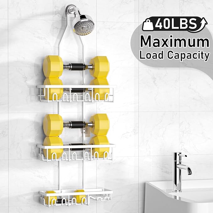 Shower Caddy, Rustproof Shower Shelves Over Shower Head, Extended Length shower - Image 2