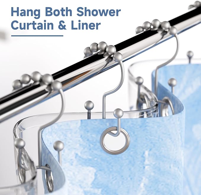 Titanker Shower Curtain Hooks Rings, Rust-Resistant Metal Double Glide Shower - Image 2