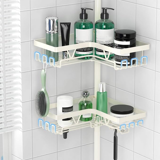 Corner Shower Caddy Tension Pole, 4-Tier Adjustable Corner Shower Caddy - Image 3