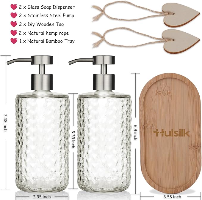 Glass Soap Dispenser Set with Bamboo Tray - Image 6
