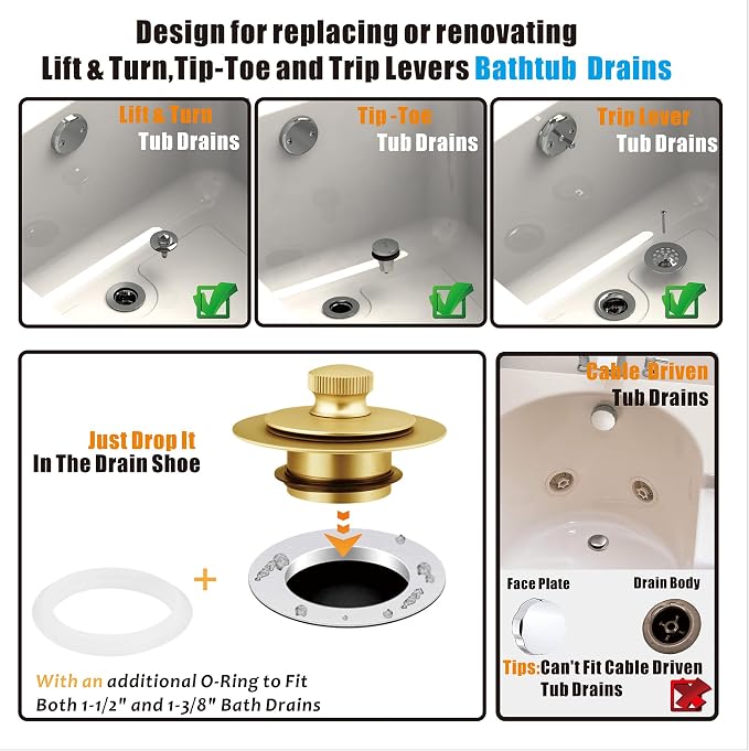 Artiwell Bath Tub Drain Trim Set Conversion Kit Assembly, - Image 2