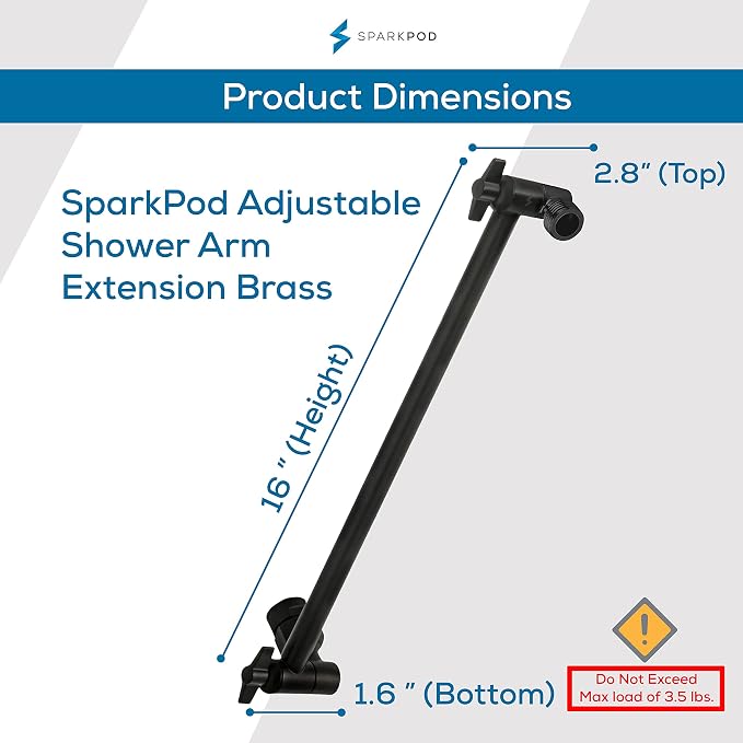 SparkPod 16" Solid Brass Shower Head Extension Arm - Image 2