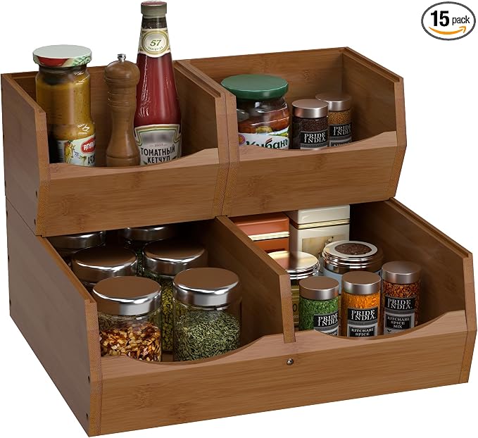 3 Set Bamboo Pantry Organizers and Storage, Open Front Vegetable Fruit by Bamdibola