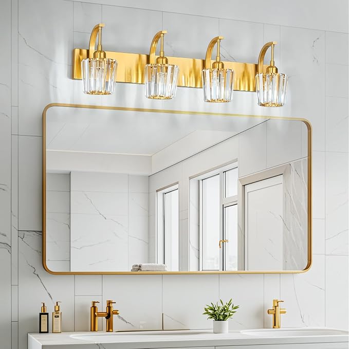Modern Bathroom Vanity Light, 4-Light Gold Wall Sconce - Image 6
