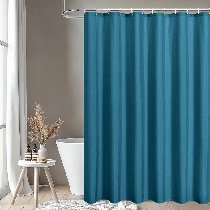 2-in-1 Waterproof Fabric Shower Curtain or Liner, Linen Textured, Breathable - Image 2