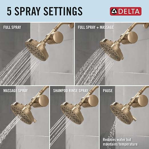 Delta Faucet 5-Setting Shower Head Gold - Image 7