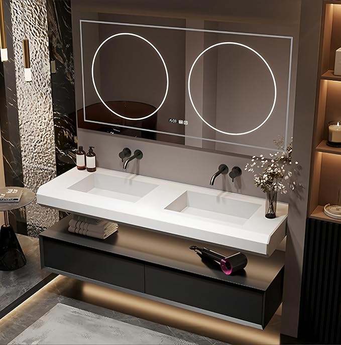 Double Bathroom Vanity with Sink, 60Inch Floating Bathroom Vanities Set by LUTHXAY