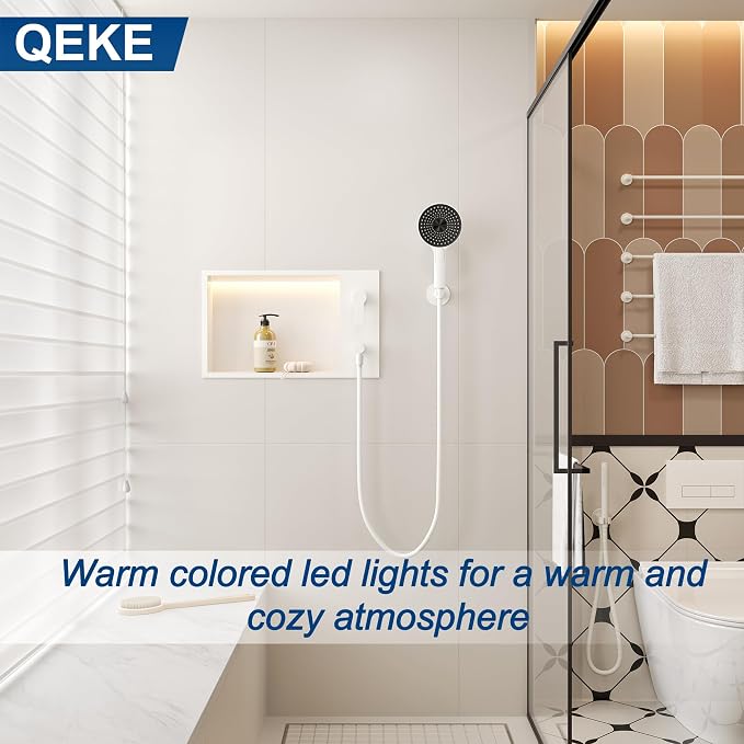 Shower Niche with Round Hand Shower, and LED Light in Matte White/Horizontal - Image 7