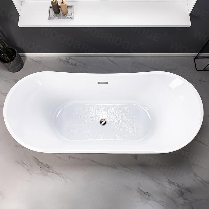 WOODBRIDGE 71" Acrylic Freestanding Bathtub Contemporary Soaking Black Tub - Image 6