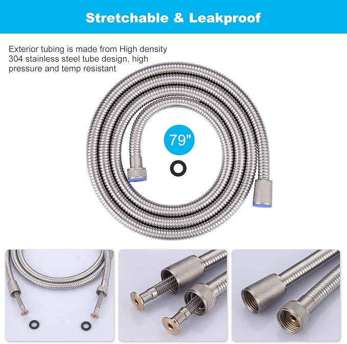 Aleasha Brushed Nickel Finished Shower Hose, 79 Inch SUS 304 Stainless Steel - Image 2