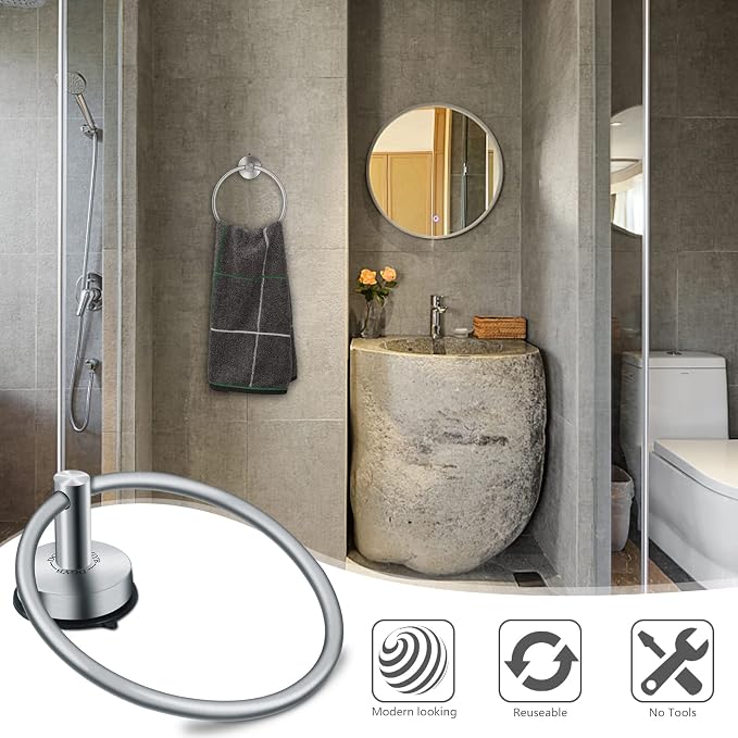 DGYB Suction Cup Hand Towel Ring Brushed Nickel Hand Towel Holder - Image 3