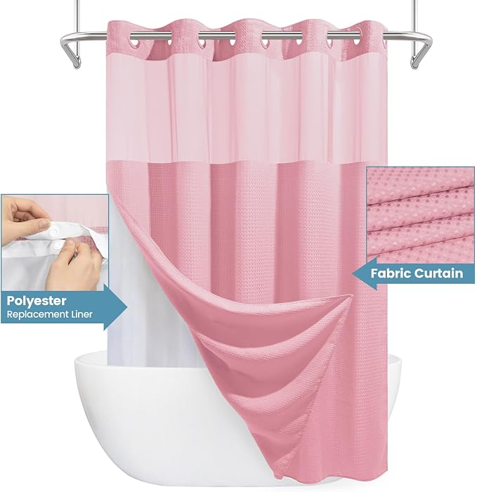 Pink Shower Curtain with Liner - Image 4