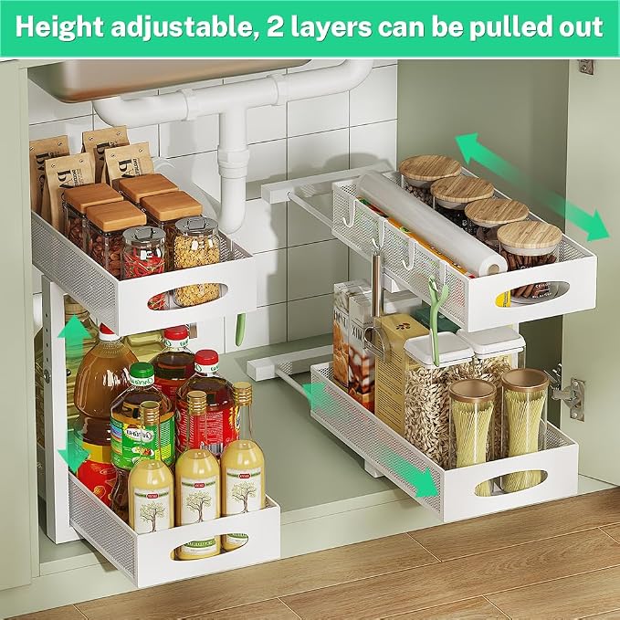 Under Sink Organizer, 2-Tier Pull Out Cabinet Organizer - Image 2