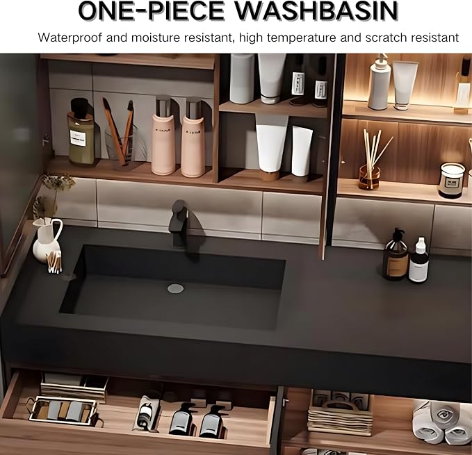 Single Sink Bathroom Vanity, Floating Bathroom Vanity Set Includes LED Smart - Image 7