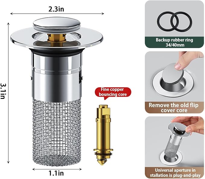 Bathroom Sink Stopper Strainer, Sink Stopper Hair Catcher - Image 3