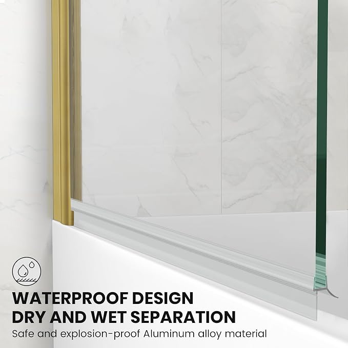 Tub Shower Door, Bathroom Shower Glass Door 34 * 58 Inch Frameless Bathtub - Image 5