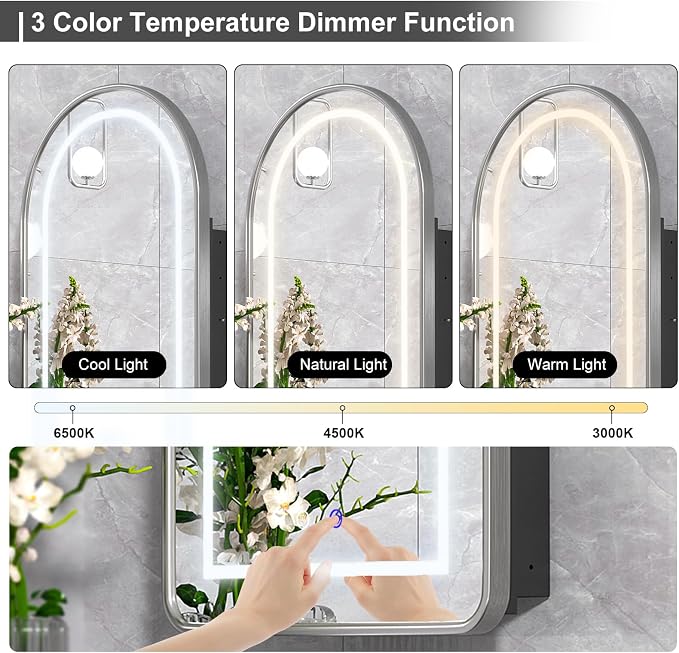 20x31 Inch Arched LED Medicine Cabinet - Image 5